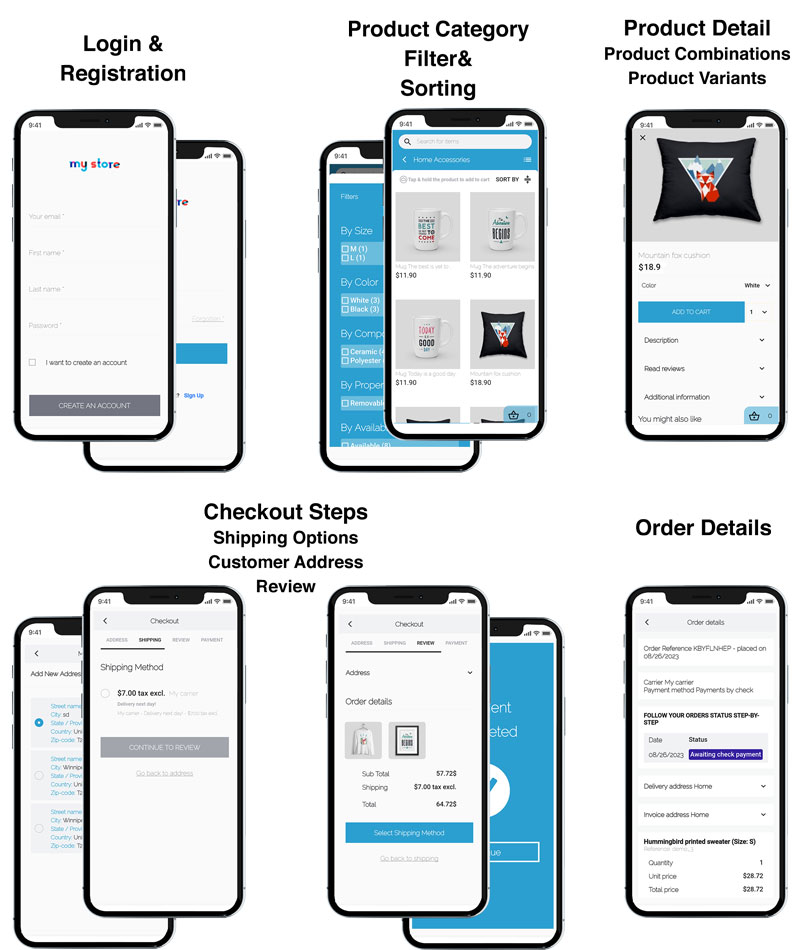 Binshops eCommerce App different pages
